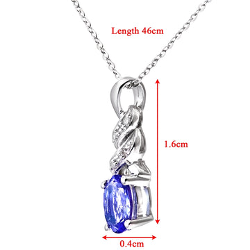 0.5ct Oval Tanzanite And Round Diamond Drop Pendant In UK Hallmarked 9ct White Gold